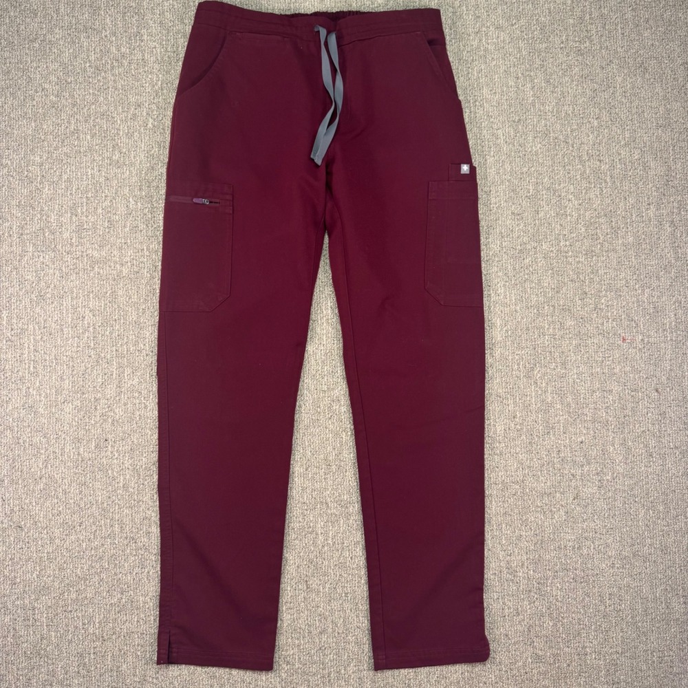 FIGS Yola Skinny Scrub Pants Burgundy Women's Small Split Hem 11 Pockets